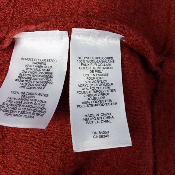 Evan-Picone Women's 100% Wool Faux Fur Collar Jacket Rust Red Button Plus 2X - Picture 10 of 11